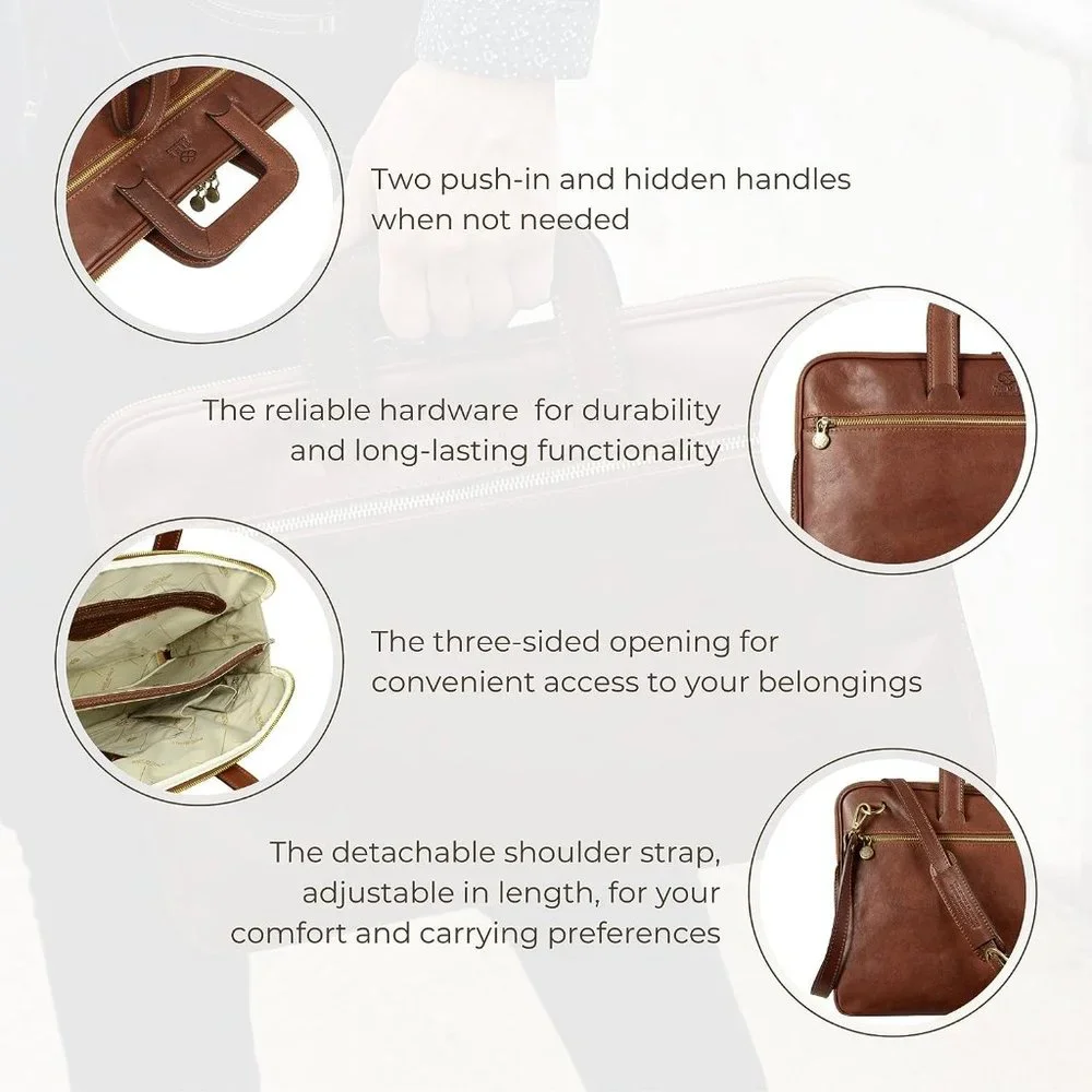 Men's Brown Leather slim Laptop bag 15.7 inch